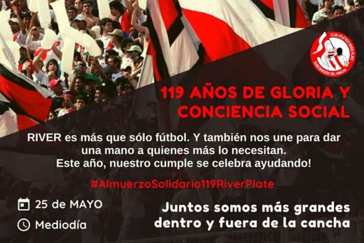 En el cumpleaños del club, diferentes organizaciones de River ayudarán a 15.000 personas con un plato de comida caliente