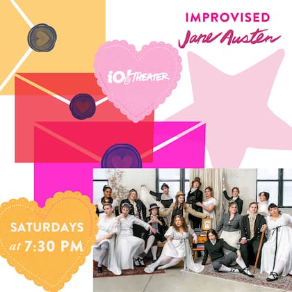 En el iO Theater, un elenco de comedia improvisa una comedia romántica de la era de la Regencia británica basada en las sugerencias del público, utilizando los tropos y el lenguaje de Jane Austen