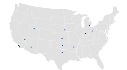 En el mapa, se observan todos los estados que cuentan con aeropuertos habilitados para el servicio Gateside by TSA PreCheck