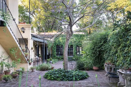 En el patio de la posada, un jacarandá ocupa el centro de la escena. Las tipas de la plaza de enfrente ofrecen un marco inigualable.