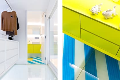 Dell'Uva pintó el piso de vidrio con un diseño de firma Livio de Simone, de la que es director creativo, casa de moda que representa el 'look Capri' y que alguna vez vistió a Audrey Hepburn y Jackie O.