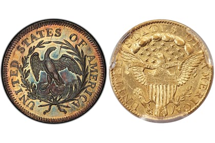 En el reverso las monedas llevaban la imagen de una pequeña águila, que luego fue sustituida por una más grande