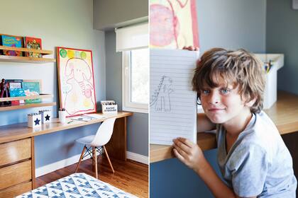 Sobre el escritorio, cuadro de Pablo Sahores. Se suma al sector una silla Eames (DeSillas).