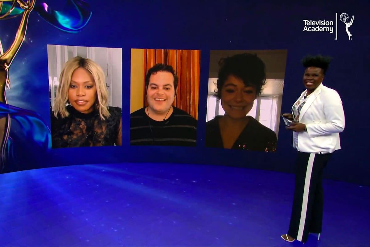 En esta captura de video emitida el martes 28 de julio de 2020 por The Television Academy, Laverne Cox, desde la izquierda, Josh Gad, Tatiana Maslany y Leslie Jones presentan a los nominados para los 72 ° Premios Primetime Emmy.