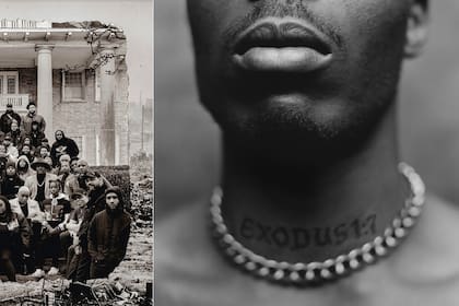 En esta combinación de fotografías las portadas de  "Fire In Little Africa"  de varios artistas, izquierda, y "Exodus", un álbum del fallecido rapero DMX. (Motown Records and Black Forum via AP, left, and Def Jam via AP)