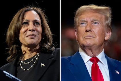 En esta combinación de fotos de archivo aparecen la candidata presidencial y vicepresidenta demócrata, Kamala Harris, izquierda, en un evento de campaña en Erie, Pensilvania, el 14 de octubre de 2024, y el candidato presidencial y expresidente republicano, Donald Trump, en un mitin de campaña en Uniondale, Nueva York, el 18 de septiembre de 2024