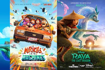 En esta combinación de fotos, el arte de las cintas animadas nominadas al Oscar "Encanto", "Flee", "Luca", "The Mitchells vs. the Machines" y "Raya and the Last Dragon". (Disney, Neon, Disney, Netflix, Disney vía AP)