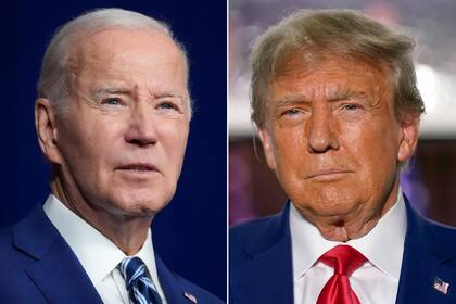 En esta combinación de fotos, el presidente Joe Biden, izquierda, habla en Salt Lake City, Utah, 10 de agosto de 2023, y el expresidente Donald Trump habla en Bedminster, Nueva Jersey, 13 de junio de 2023. (AP Foto)