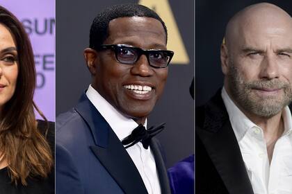 En esta combinación de fotos, los actores Mila Kunis, Wesley Snipes y John Travolta, de izquierda a derecha, quienes se sumaron a la lista de presentadores de los Oscar. Los Premios de la Academia, en su 94ta edición, se transmitirán en vivo por la cadena ABC el 27 de marzo de 2022. (AP Foto)