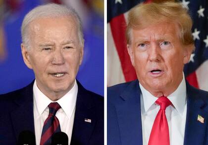 En esta foto combinada, el presidente estadounidense Joe Biden habla en Milwaukee, el 13 de marzo de 2024, izquierda, y el expresidente Donald Trump habla en Nueva York, el 11 de enero de 2024. (AP Foto)