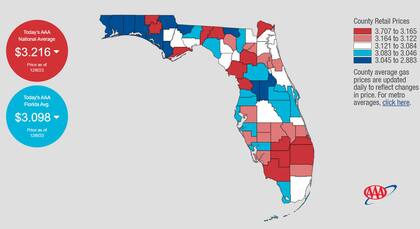 En Florida, el precio del galón de gasolina regular ronda los 3,09 dólares este 6 de diciembre