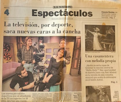 En julio de 1996, el suplemento de Espectàculos de LA NACION presentaba las nuevas caras del periodismo deportivo. En la foto: Alejandro Fantino, Mariano Closs, Iganacio Goano y Viviana Semienchuk
