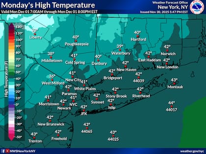 En la ciudad de Nueva York y áreas costeras, la acumulación de nieve será mínima o nula, y donde se acumule, difícilmente superará las 3 pulgadas (7 cm), debido al ingreso de aire cálido desde el Atlántico