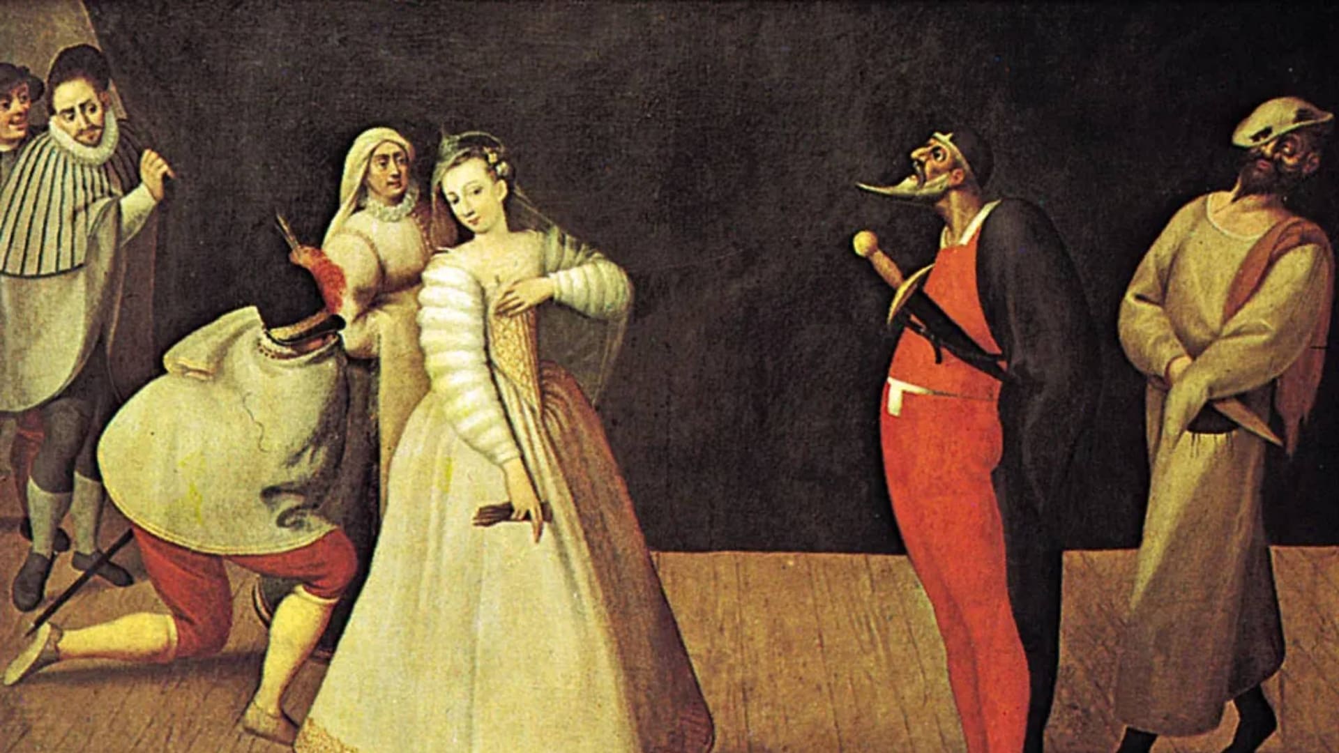 En la Commedia dell'arte, conformada por actores venecianos, había uno de ellos, devoto de San Pantaleón, que utilizaba una prenda roja en sus piernas y al que llamaban 'Pantaloni'