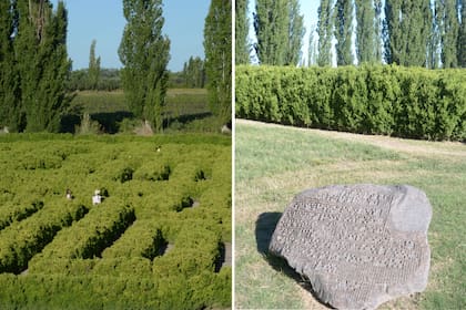 Una piedra tallada donde se lee un poema de Borges en braille recibe al caminante que decide adentrarse por el sendero