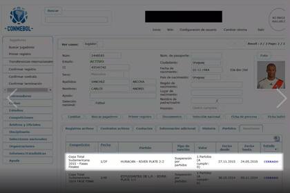 En la ficha a la que accedió Globoesporte, el sistema muestra que Sánchez no tenía una sanción