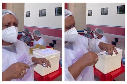 En la grabación la mujer pincha en reiteradas ocasiones el mismo frasco