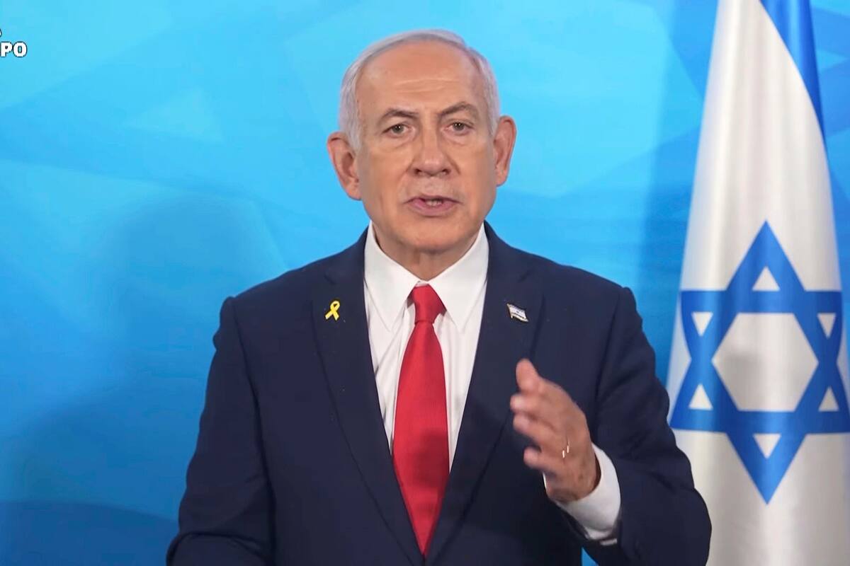 En la imagen, tomada de un video publicado por la Oficina de Prensa del Gobierno de Israel, el primer ministro Benjamin Netanyahu emite un comunicado el martes 18 de marzo de 2025, en Tel Aviv, Israel.