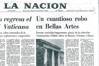 En la Navidad de 1980 se robaron 16 cuadros del Museo Nacional de Bellas Artes. La mayoría de las obras no fueron encontradas.