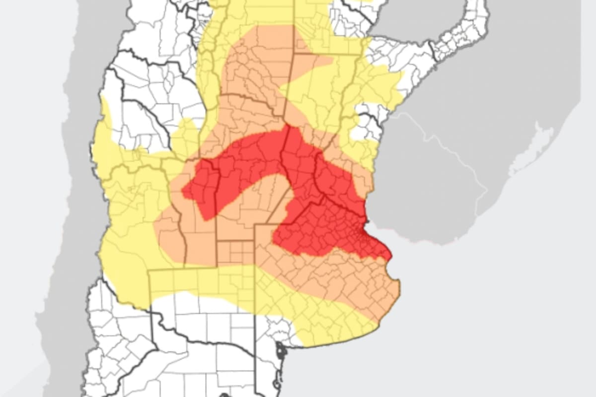 En la principal zona agrícola, la región núcleo, hay un importante porcentaje de sequía en una condición severa; en 116.000 km cuadrados la seca es excepcional