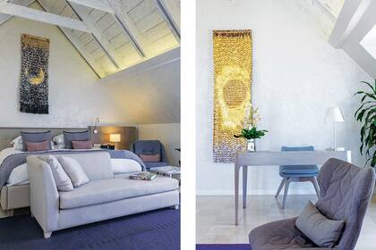 En la suite Amaral, hay otras dos obras con el sello innegable de la artista: el Sol y la Luna. Una gran pareja.