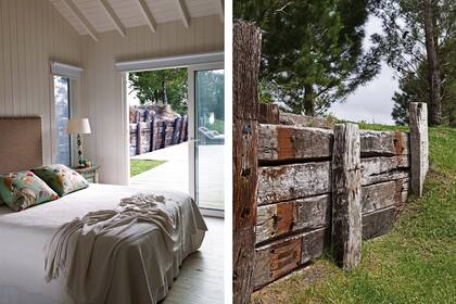 en la suite, cama con respaldo realizado a medida (Esteve Quintana), acolchado ‘Bolton’ natural (Home Collection) y almohadones con género estampado (Compañía del Comercio).