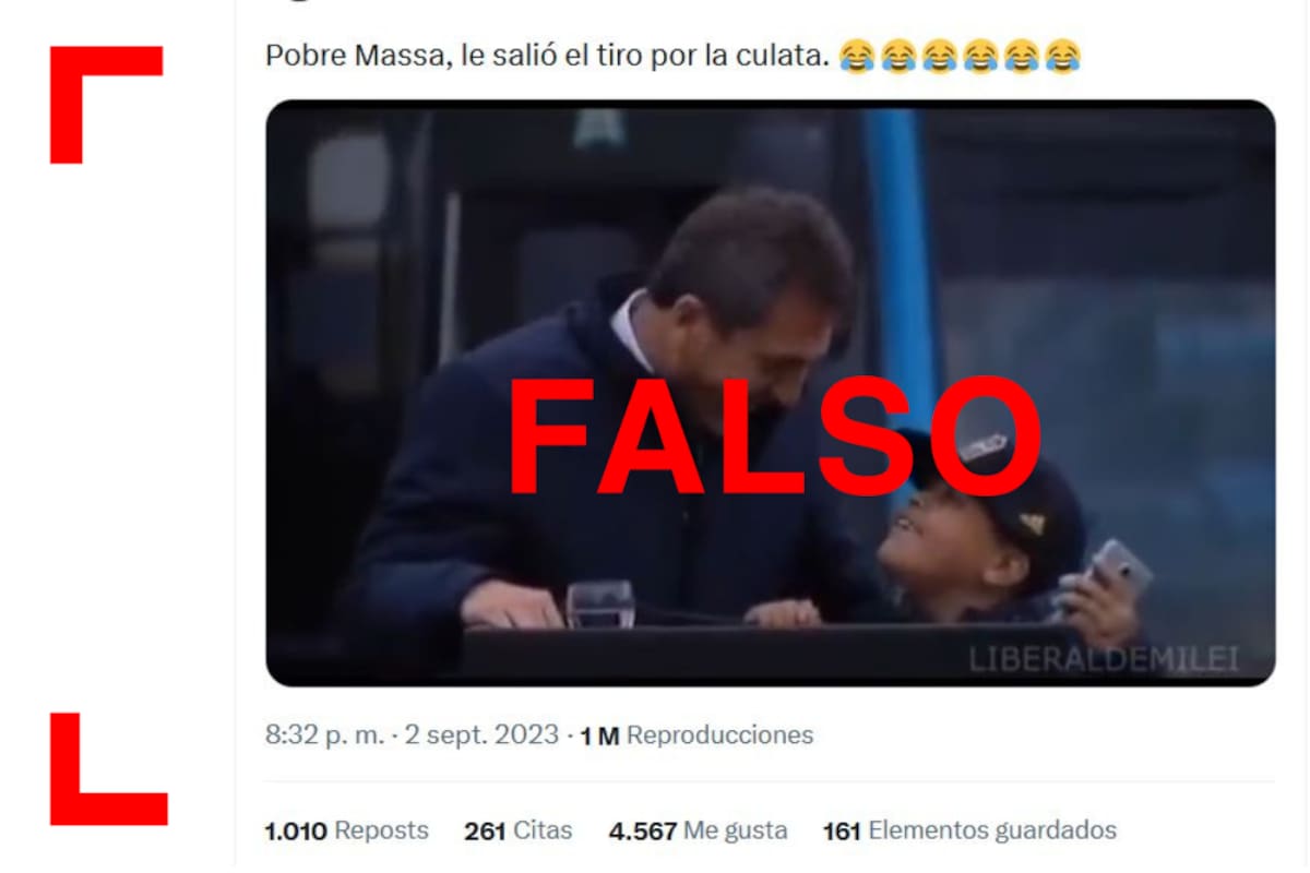 En la versión original, el candidato pregunta al menor sobre su voto y este, a su vez, le pregunta a Massa cómo se llama