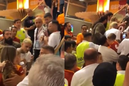 En las imágenes que se viralizaron se pudo ver que fueron abordados con un grupo de fanáticos y debió intervenir personal de seguridad (Foto: Captura de video)