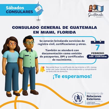 En las jornadas de sábados consulares se pueden realizar trámites como DPI o pasaporte, entre otros (X/@ConsGuateMiami)