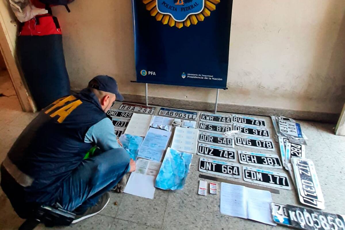 En los allanamientos se secuestraron 50 chapas patentes listas para su distribución, 100 tarjetas plastificadas para la confección de cédulas verdes y 75 planchas plásticas similares a las que usan en la DNRPA