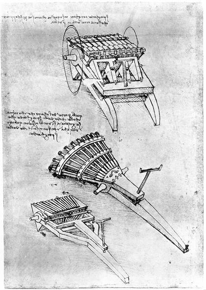 En los diseños de distintas armas que hizo Da Vinci, tuvo que observar cómo era la trayectoria de las balas al salir disparadas
