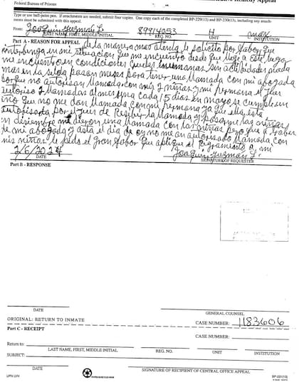 En los escritos, el narcotraficante pidió algunas libertades