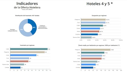 En los hoteles de 4 y 5 estrellas, la Patagonia lidera en ocupación con un 62,3%, seguida por Cuyo con un 61,7% y CABA con un 54,8%, según el reporte de Newmark