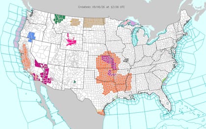 En naranja, las zonas de Estados Unidos con advertencias por calor extremo