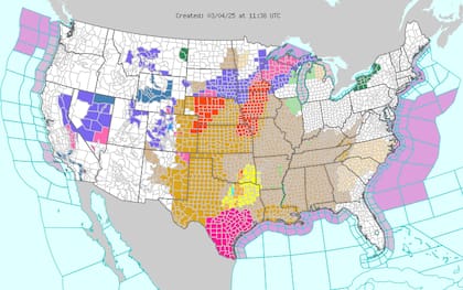 En Nuevo México, Colorado, Kansas, Oklahoma y Texas, los vientos intensos y la sequedad elevan el riesgo de incendios, con condiciones críticas pronosticadas hasta mediados de semana