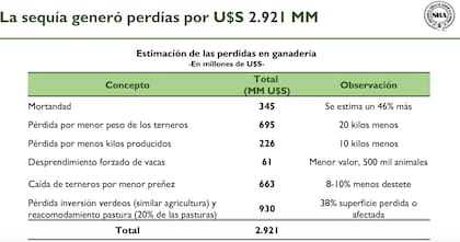 En números, el impacto de la sequía en la ganadería fue de US$2921 millones