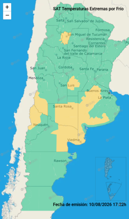 En ocho provincias rige una alerta por frío extremo