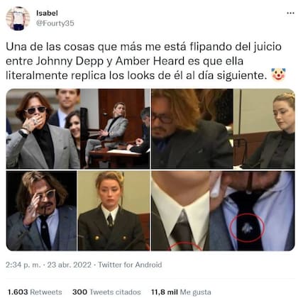 En redes sociales resaltaron las similitudes en la vestimenta entre Johnny Depp y su exesposa Amber Heard