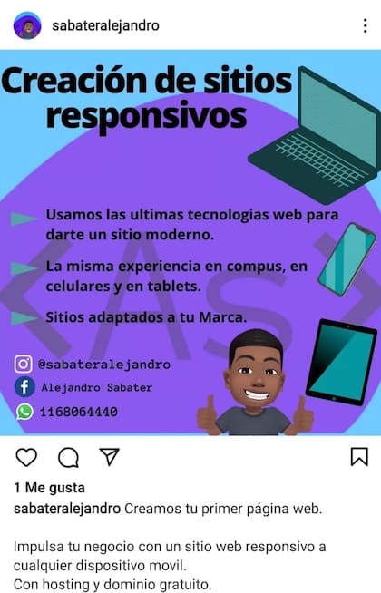 En su cuenta de Instagram, Alejandro promociona su trabajo como desarrollador web