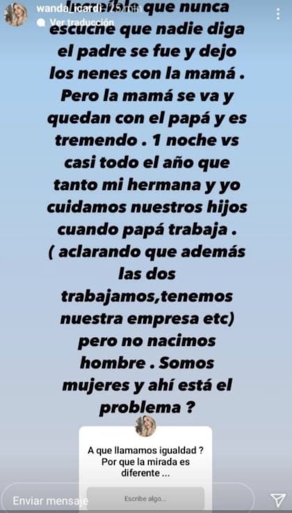 En su descargo, Wanda Nara planteó la diferencia en cómo se juzga a las madres y a los padres