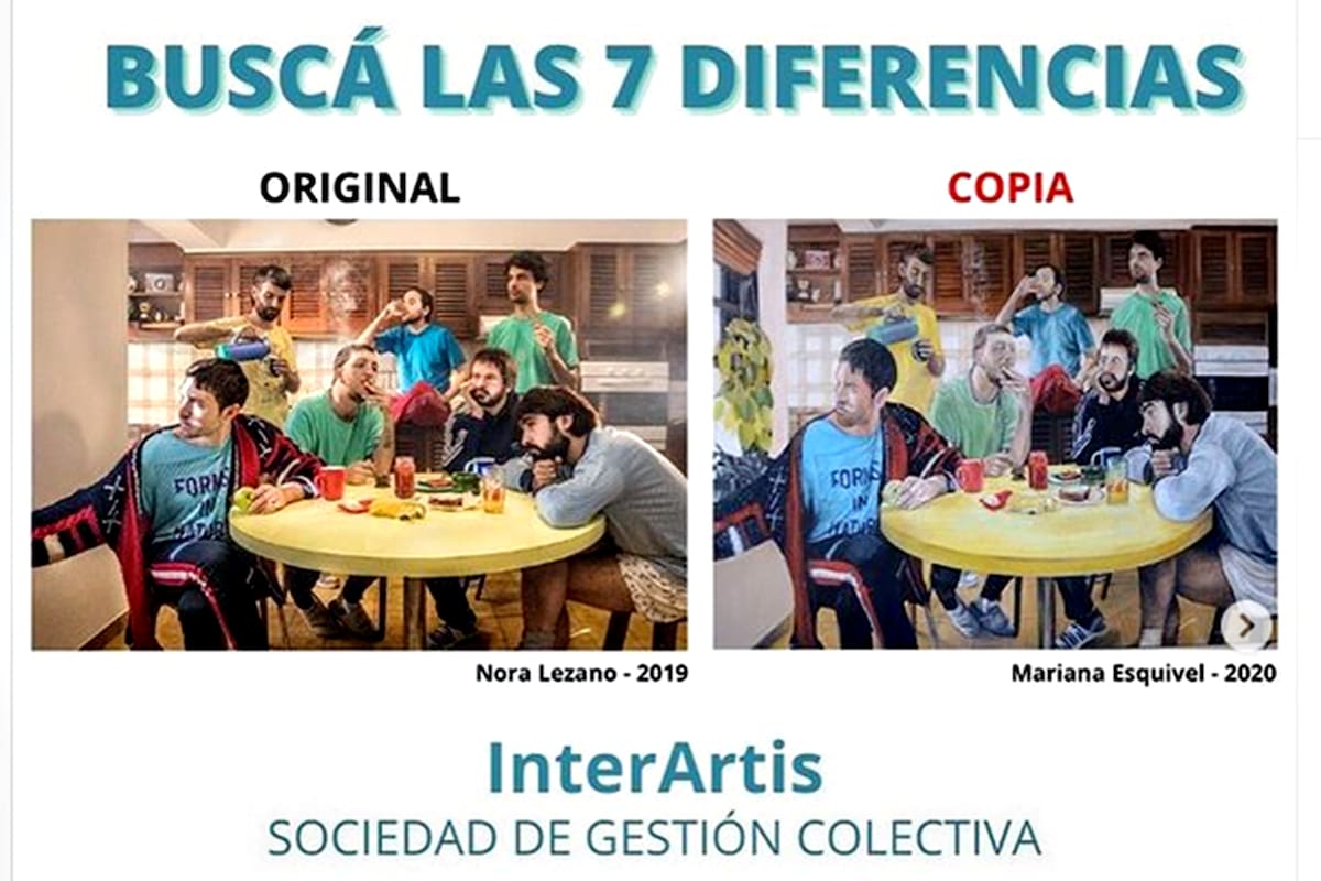 En su posteo de Instagram, Nora Lezano denunció el plagio con un juego de las "7 diferencias" entre su fotografía y la pintura que la "copia"