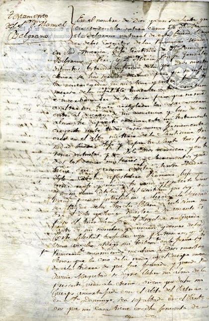 En su testamento, Belgrano dejó firmemente asentada su fe (Foto: Archivo General de la Nación)