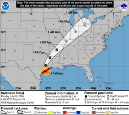 En su trayectoria la tormenta tropical Beryl llevaría humedad necesaria a Estados agrícolas del noreste de EE.UU.