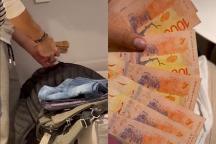 En su video, Mía Andrade mostró con lujo de detalles el efectivo en pesos argentinos que le dieron al cambiar dólares americanos