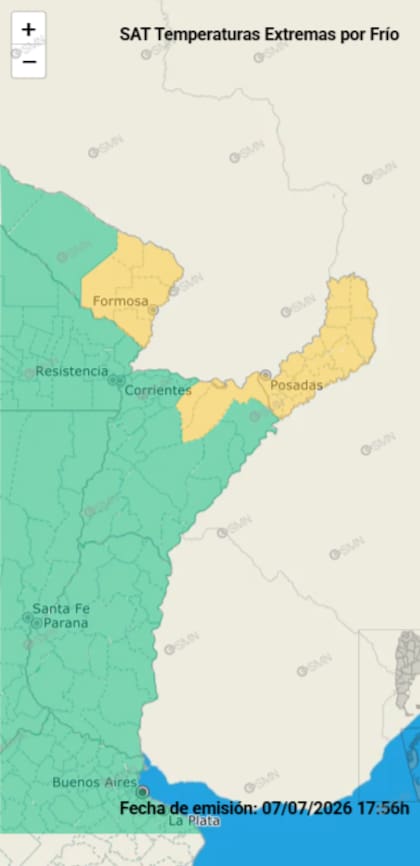 En tres provincias rige una alerta por frío extremo