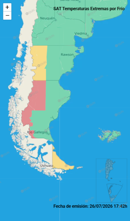 En tres provincias rigen alertas por frío extremo para este lunes