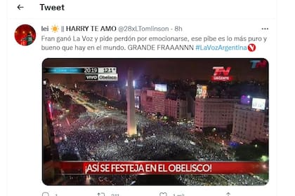 En Twitter celebraron que "Fran" se quedara con el primer lugar en La Voz Argentina