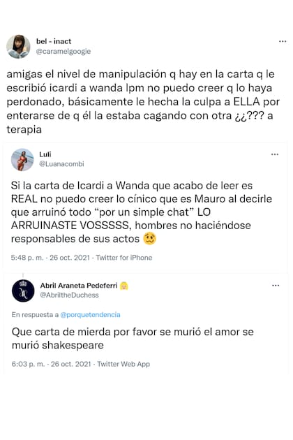 En Twitter fueron lapidarios con la carta de Mauro Icardi a Wanda Nara