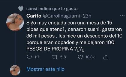 En Twitter, una usuaria contó que recibió una exigua propina y desató un debate