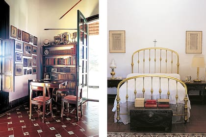 En un rincón del living se ubicó una antigua mesa de cartas, rodeada de fotos y libros que cuentan la historia de la estancia.